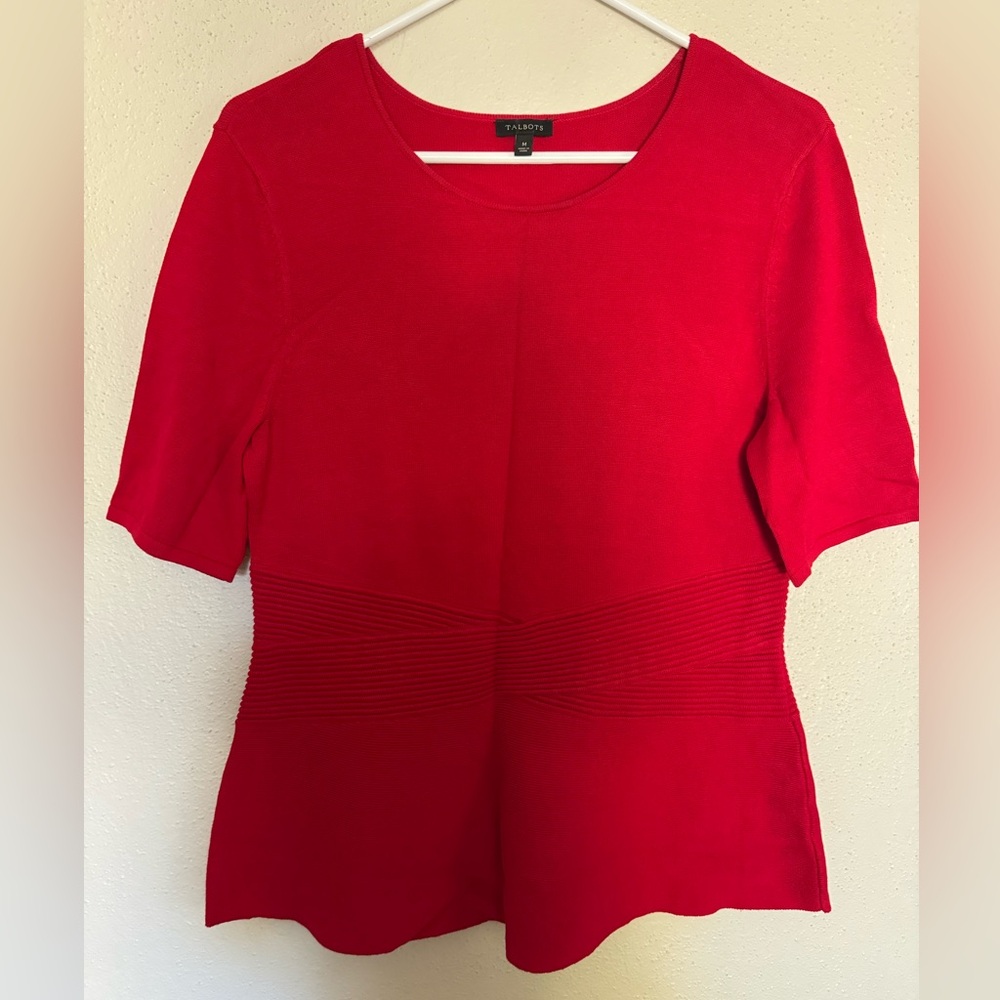 Talbots Red Scoop Neck Knit Sweater Top